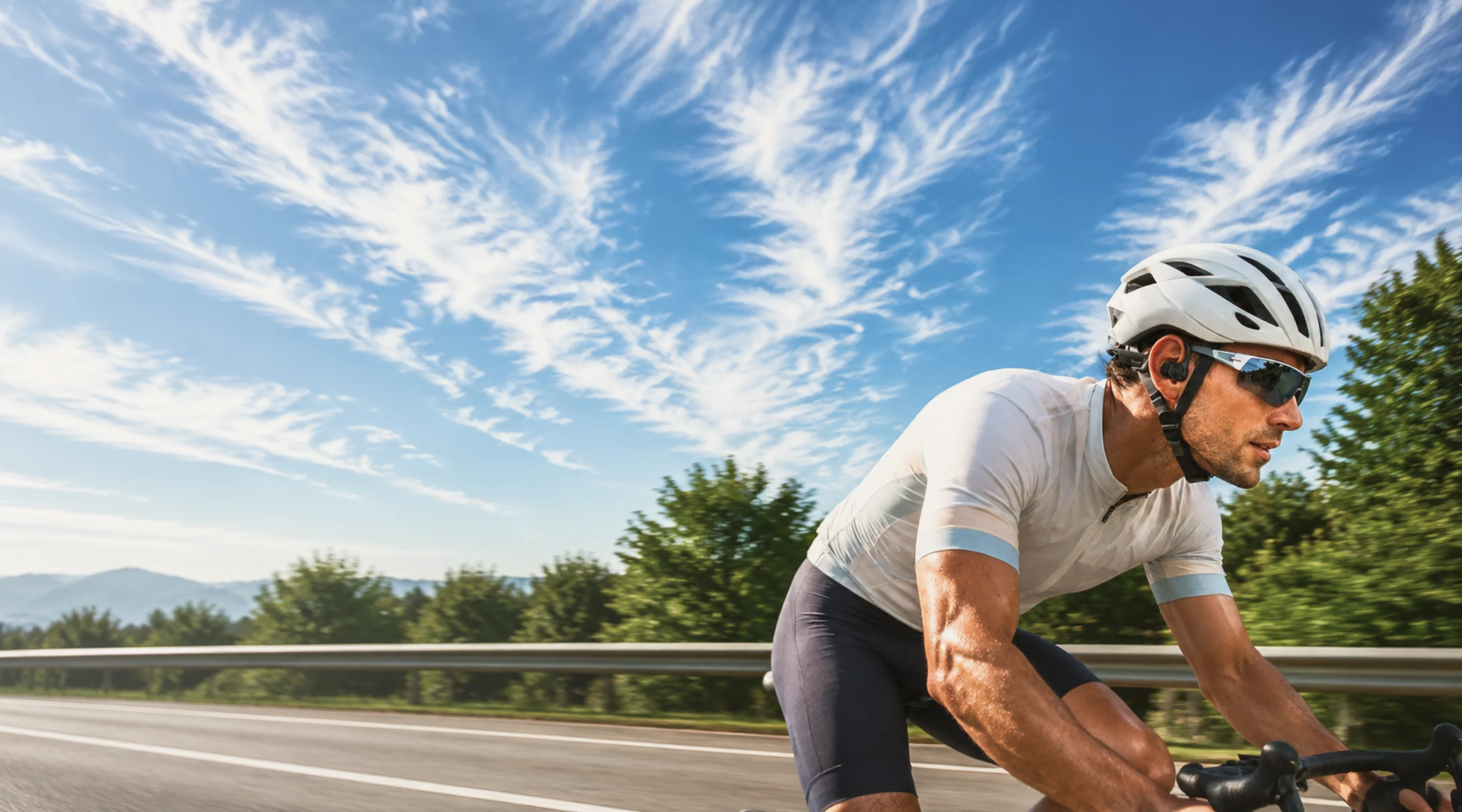 Cyclist wearing Headii on a mountain road